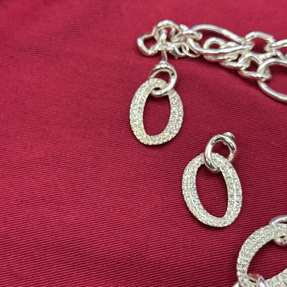 SAQ Set: Silver-Tone Chain Link w/ Crystal Choker Necklace & Post Dangle Earring - Picture 8 of 13